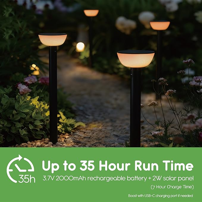 Basin Series - 24.5" Solar Pathway Lights - Walkway Lights for Outside - PIR Sensor & Three Lighting Modes - Rechargeable Battery Lasts Up to 35 Hours - 2700K - Dark Sky Friendly - 4 Pack
