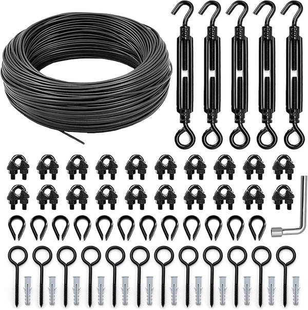 String Light Hanging Kit, Full Black Globe String Lights Suspension Kit w/ 100FT PVC Coated Steel Cable & Enough | Lumora