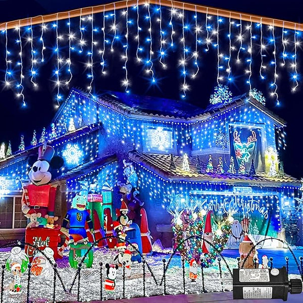 33ft Icicle Lights for Outside, Blue and White Christmas Lights Outdoor Indoor, 400 LED Twinkle String Light with | Lumora