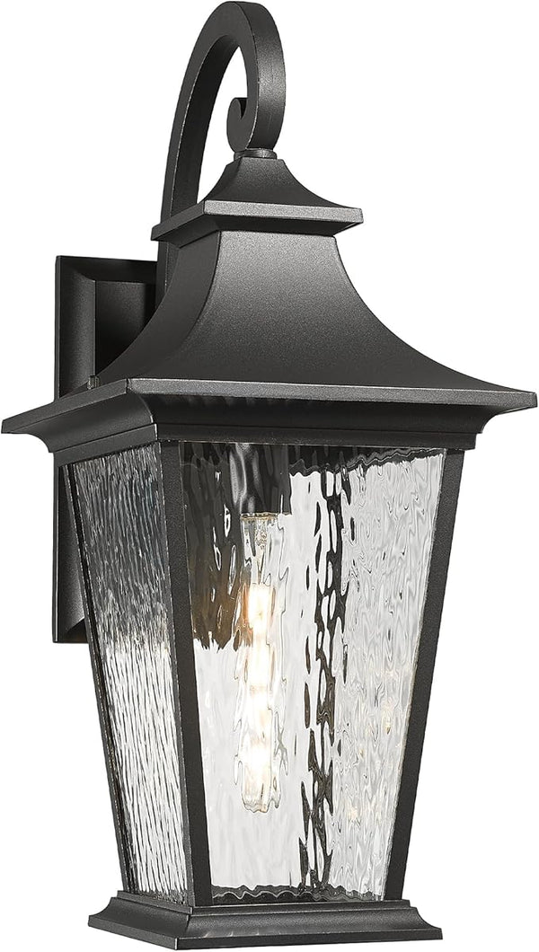 Emliviar 25 Inch Exterior Lighting Fixture, Black Outside Lights for House, Outdoor Wall Lantern with Water Ripple | Lumora