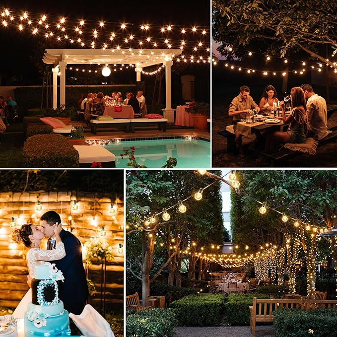 100FT Solar String Lights Outdoor Waterproof with Remote, G40 Solar Powered String Lights with 30+2 LED | Lumora