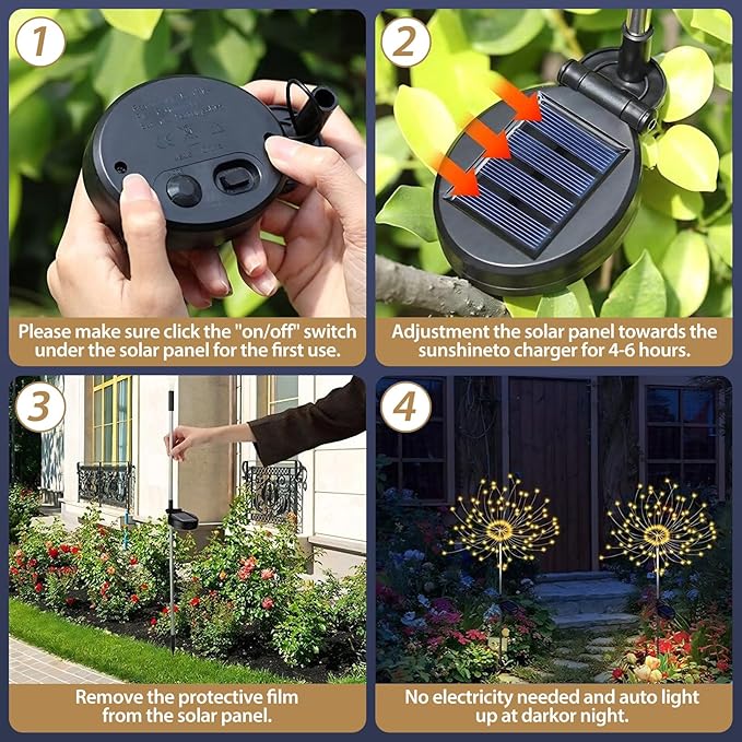 Outdoor Solar Garden Lights, 120 LEDs 8 Lighting Modes Waterproof Solar Fireworks Light Sparklers for Patio Walkway | Lumora