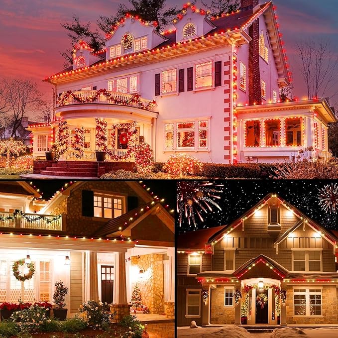 100 Feet Led Christmas Lights, Red and Warm White C9 Christmas String Lights Outdoor, 100 Strawberry Bulbs | Lumora