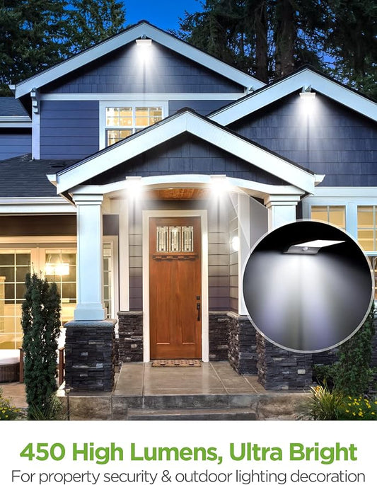 InnoGear Solar Gutter Lights Outdoor, 80 LED Wall Mount Lighting with Motion Sensor 4 Working Modes IP65 Waterproof 450 Lumens for Front Door Yard Garage, Pack of 2