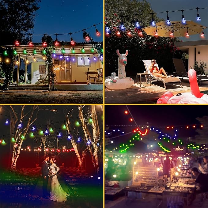 144FT Solar Outdoor String Lights, 45 Shatterproof E26 Edison LED Bulbs, IP65 Waterproof Dimmable RGB Color | Lumora