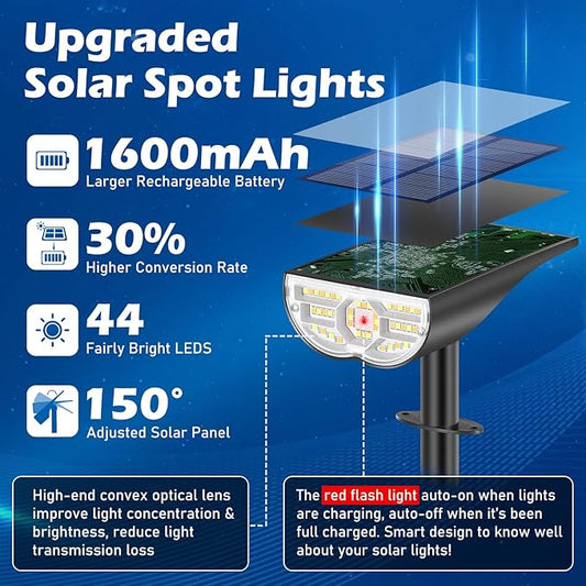 Solar Lights Outdoor, 5 Working Modes Solar Powered Spotlights for Yard, Waterproof Outside Solar Landscape Lights with 3 Color Temperatures, Bright LED Outdoor Lights for Garden Tree Pathway, 8-Pack