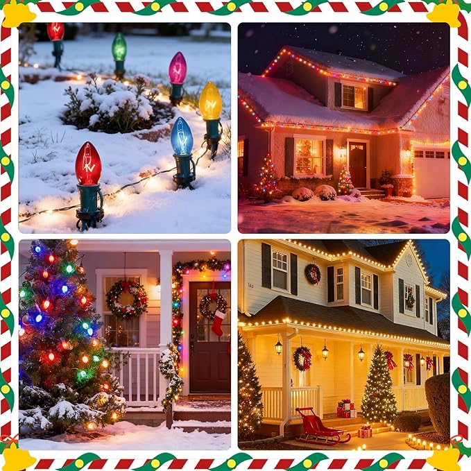 C9 Light Strand, 25Ft Outdoor String Lights Christmas Stringer with 25 E17 Light Sockets, Outdoor Stringer Set for | Lumora