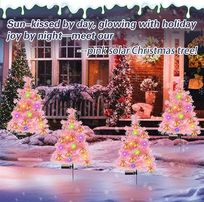 TONULAX Solar Christmas Tree Lights, Outdoor Christmas Decorations for Yard & Garden, Solar Powered Pink Color Christmas Tree Pathway Lights for Front Door & Lawn Decor (2 Pack)