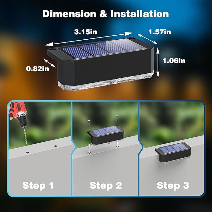 Peasur Solar Fence Lights Outdoor, 8 Pack Step Light Solar Powered, Waterproof LED Deck Lights for Stairs Railing | Lumora