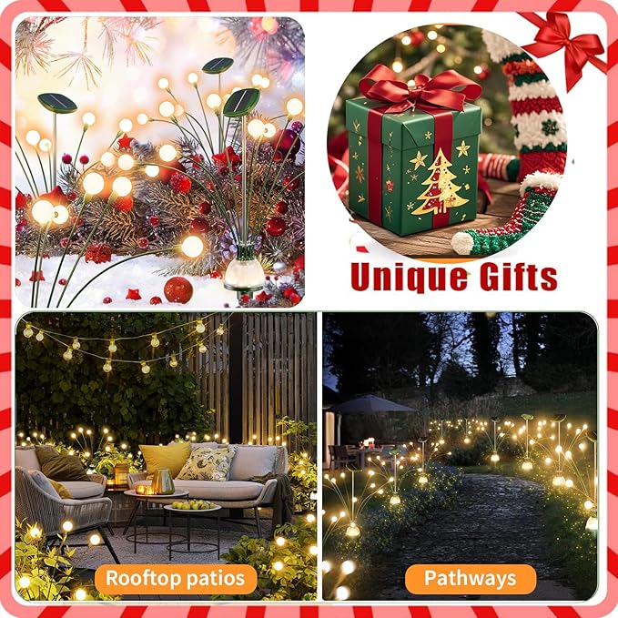 4-Pack Solar Garden Lights, 36 LED Bright Firefly Fairy Outdoor Lighting, Sway by Wind, Waterproof Swaying Solar Lights for Outside Garden Yard Pathway Landscape Decorations (Warm White)