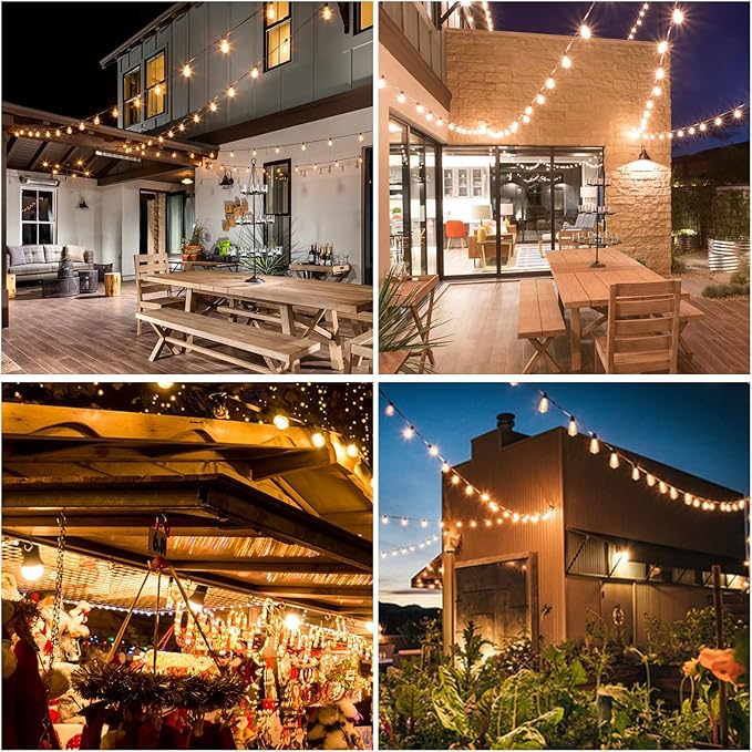 Outdoor String Lights with ST38 Clear Globe Bulbs, Black Cord, Waterproof LED Edison Filament Decorative Lighting for Patio, Garden, Backyard (ST38 Bulbs, 13FT)