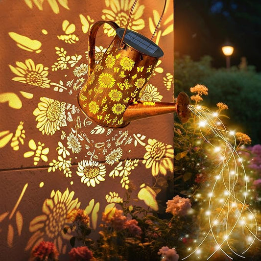 VOOKRY Solar Lights Outdoor Decoration, Large Retro Hanging Metal Solar Watering Can Lights Waterproof Sunflower Garden Decor Outside for Yard Lawn Patio Porch, Gifts for Women Mom Grandma Birthday