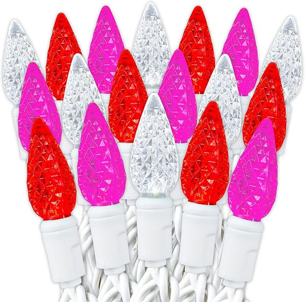 70 Light 24Ft Valentine's Day Lights Commercial String Lights C6 LED Strawberry Faceted Bulb – Red/Pink/Pure Whtie | Lumora