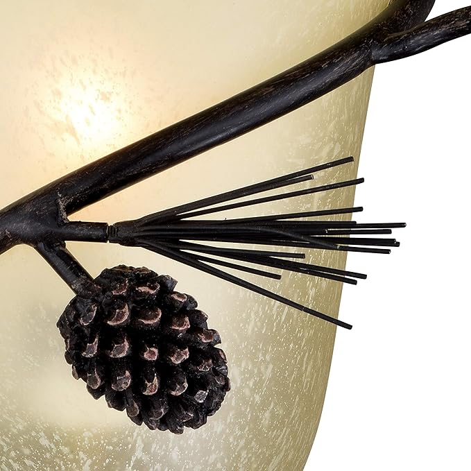 VAXCEL 2-Pack Sierra 1 Light Bronze Rustic Pinecone Half Moon Wall Sconce Cream Glass | Lumora