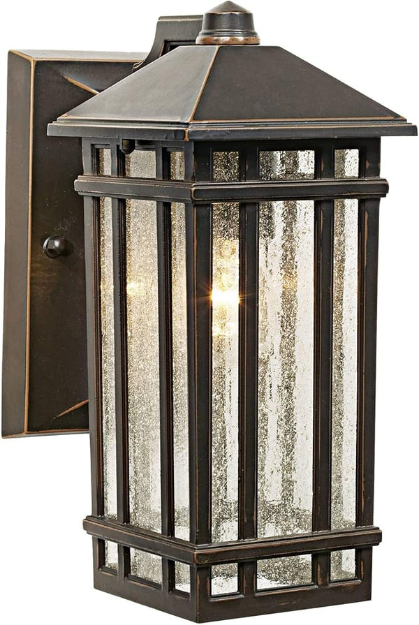 Kathy Ireland Sierra Craftsman Art Deco Outdoor Wall Light Fixture Rubbed Bronze Metal 10 1/2" Frosted Seeded Glass | Lumora