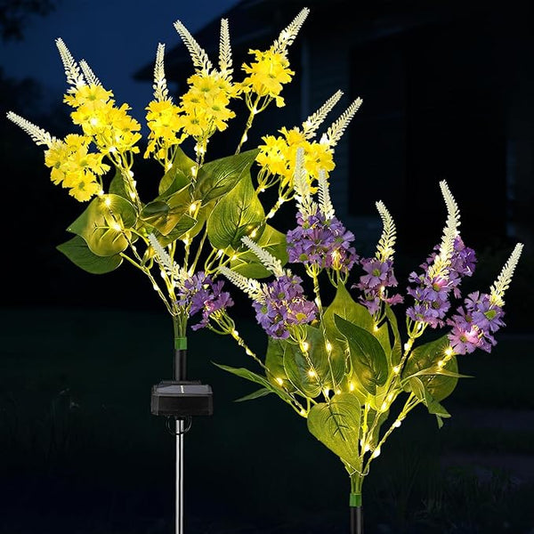 2 Pack Solar Garden Lights Outdoor, 2 Lighting Modes Warm White LED Waterproof Solar Powered Primrose Flowers | Lumora