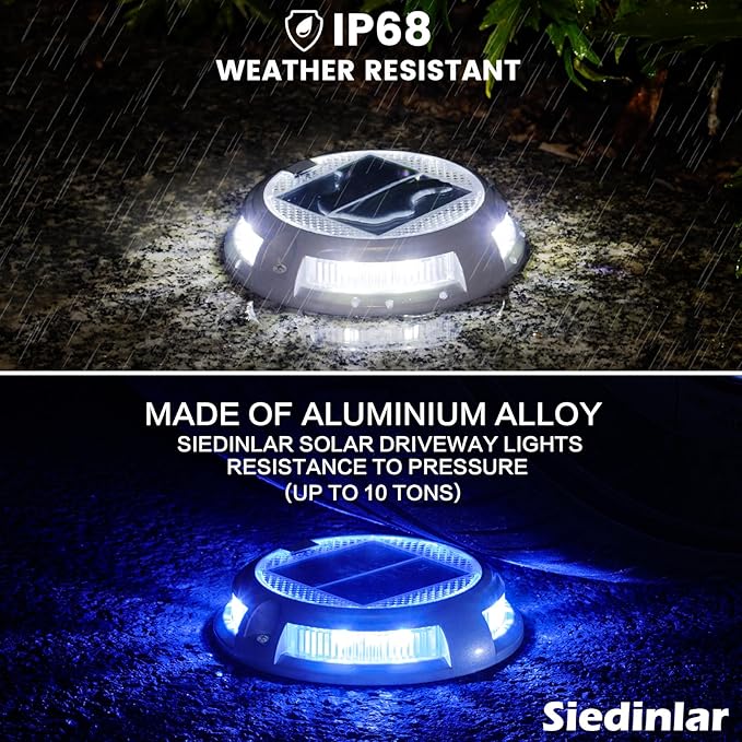 SIEDiNLAR Solar Driveway Lights Outdoor 16 LEDs 9 Modes, Dock Markers Deck Lights Waterproof Warning for Pathway | Lumora