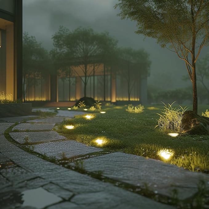 Biling Solar Ground Lights Outdoor with16 LEDs, Bright Waterproof Solar Lights Outdoor with Brass Finish, Flat Landscape Lighting for Yard Garden Pathway Driveway Deck (Warm 8 Pack)