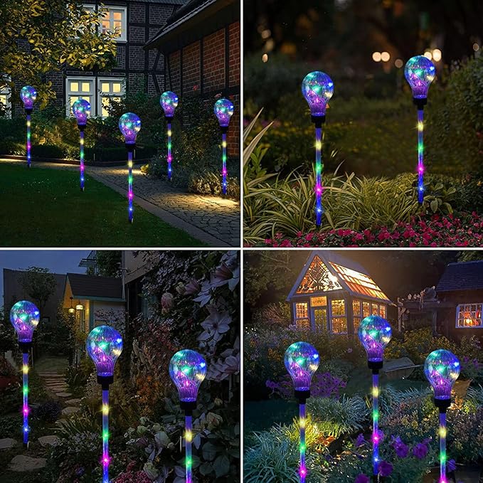 Solar Lights Outdoor Garden Decorative Waterproof 6 Pack Bulb Lights Outside Solar Pathway Lights for Garden Home Christmas Landscape Path Yard Lawn Driveway Flowerbed Decor - Multicolor