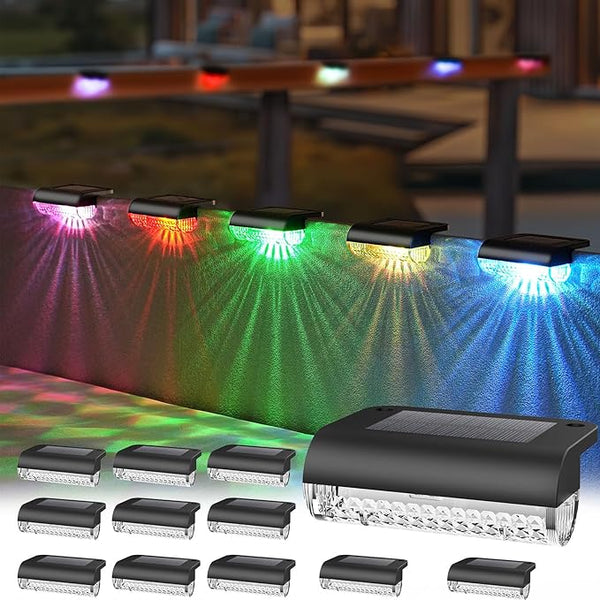 12 Pack Solar Deck Lights Outdoor RGB Led Solar Fence Lights Step Waterproof for Stairs, Step, Fence, Yard, Patio | Lumora