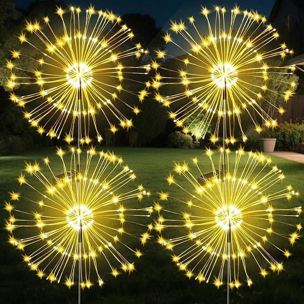 JJGoo Solar Firework Lights, 4 Pack 120 LEDs 2 Lighting Modes Solar Garden Lights Outdoor Waterproof for Yard Patio | Lumora