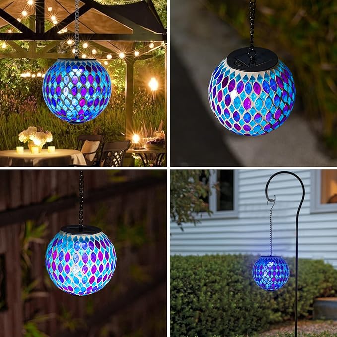VCUTEKA Hanging Solar Lanterns Mosaic Solar Lights with Hook Up, Outdoor Garden Lights Decor for Yard Tree Fence | Lumora