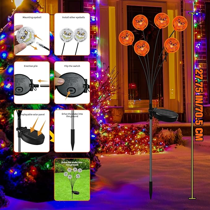 2PACK Solar Pathway Lights for Outdoor Christmas Decorations,12LED Orange Solar Garden Stake Lights,Waterproof Christmas Swaying Lights for Garden Yard Pathway Xmas Party Decor