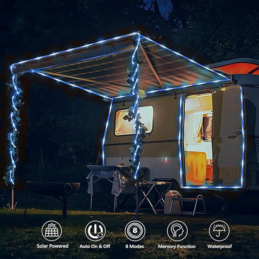 Solar Rope Lights, 33ft 100LED Solar String Lights, 8 Modes Waterproof Solar Powered Outdoor Light, Flexible Clear Tube Light for Garden Backyard Patio Deck Porch Pool Tree Christmas Decoration - Blue