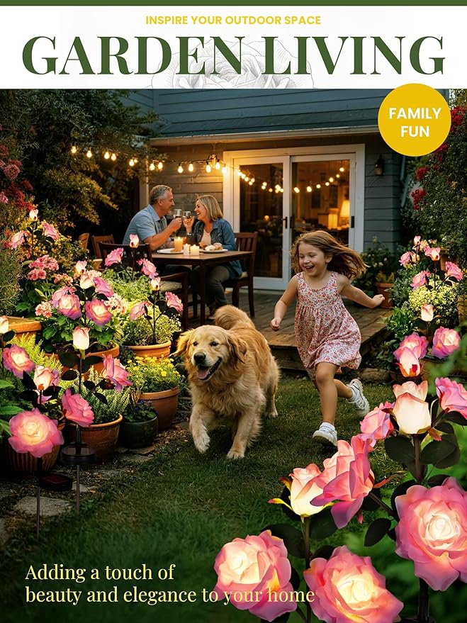 GIGALUMI Solar Lights Outdoor for Garden Decor, 3 Pack Solar Flower Lights Waterproof, 2 Lighting Modes 9 Rose Flowers for Pathway,Yard, Patio Decoration, Gardening Gifts for Women (Purple)