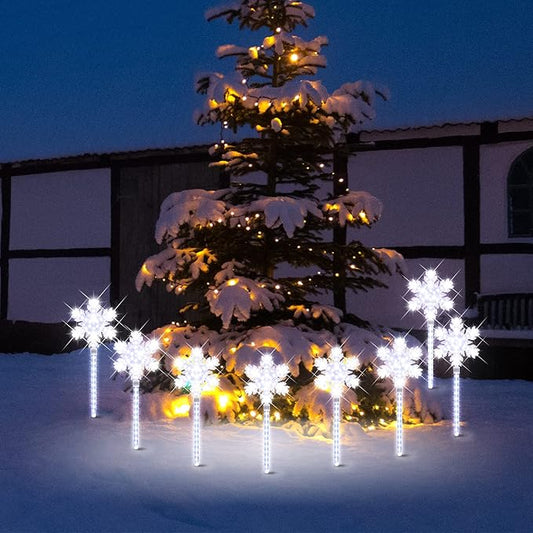 LAMPHOME Shooting 17" 568LED Snowflake Lawn Stake Light Super-Bright White 4 Stakes Total Christmas Outdoor Decoration with UL Standard Adaptor for Outdoor Pathway Lawn Holiday Party Home