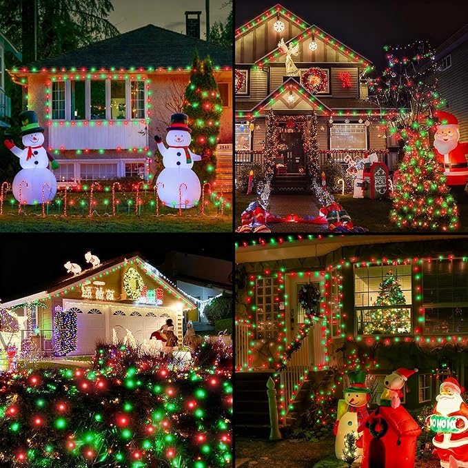 QITONG 2 Pack Red and Green Solar Christmas Lights, Each 66ft 200 LED Solar String Lights Outdoor Waterproof, 8 | Lumora