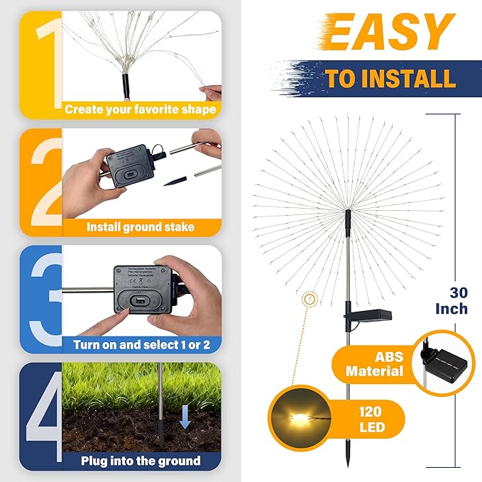 Solar Garden Lights Outdoor Decorative, 2pack 120 LED Firework Lights Waterproof,Solar Fairy Lights for Outside,Garden,Yard, Patio,Pathway,Flowerbed,Party(Multicolor)