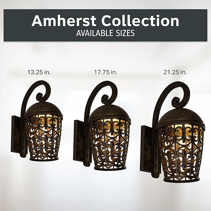 DESIGNERS FOUNTAIN Amherst Outdoor Light Fixture, 17.75 Inch Exterior Wall Lantern Sconce for Front Door, Patio and Porch, Burnt Umber, 97592-BU
