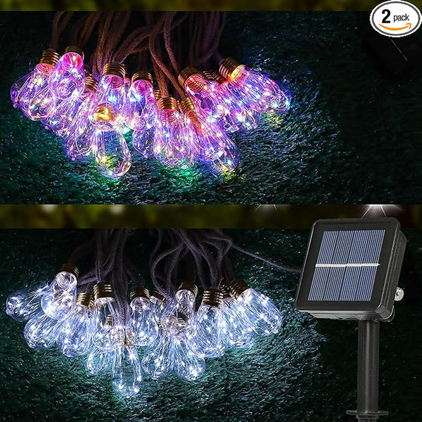 2Pack Solar Outdoor String Lights 24FT Vintage Rope Hemp Solar Lights with 20 Shatterproof Bulbs,8 Modes Solar | Lumora