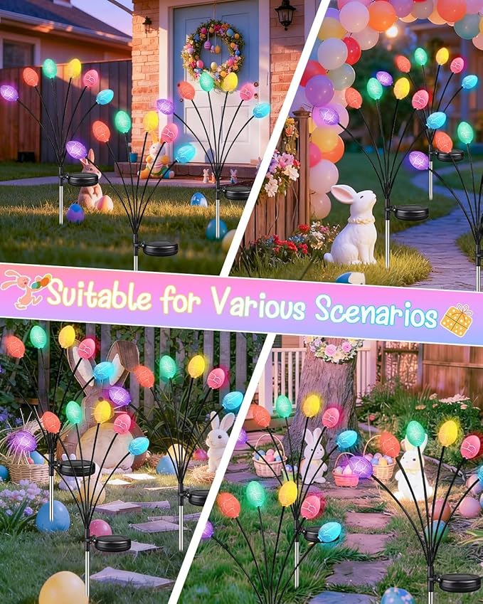 Upgraded 4 Pack Solar Easter Egg Lights Outdoor, Colorful Swaying Firefly Lights with 2 Lighting Modes, Waterproof | Lumora