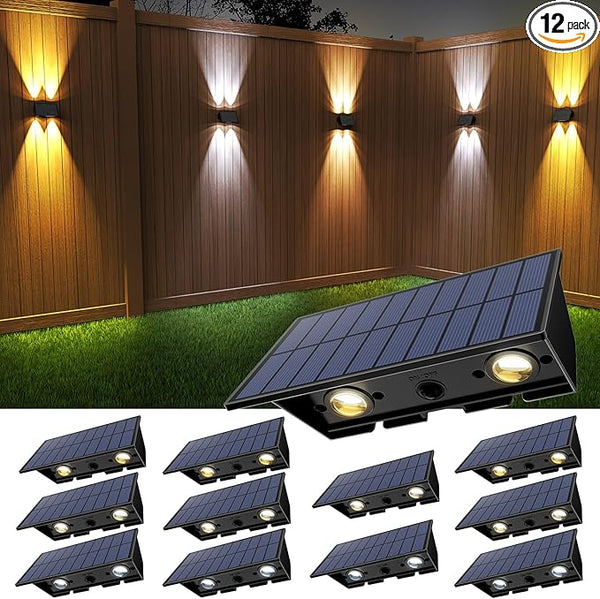 Solar Fence Lights,12Pack Solar Lights Outdoor 2700/4500/6000K 3 Mode Up & Down Solar Wall Lights Waterproof 100 | Lumora