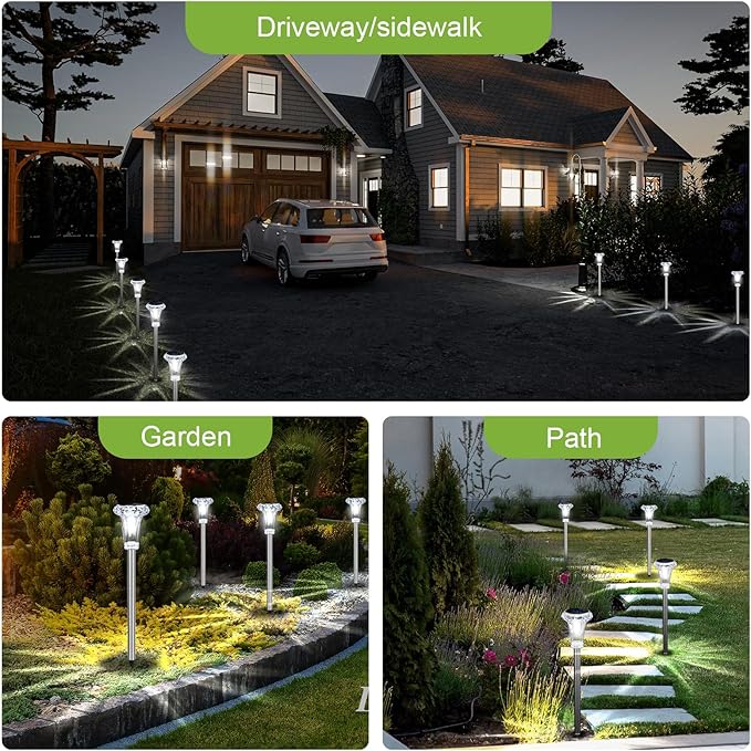 Solar Lights Outdoor Waterproof, Stainless Steel LED Solar Garden Lights for Patio, Lawn, Yard and Landscape, Garden Decor Patio Decor (12 Pack)