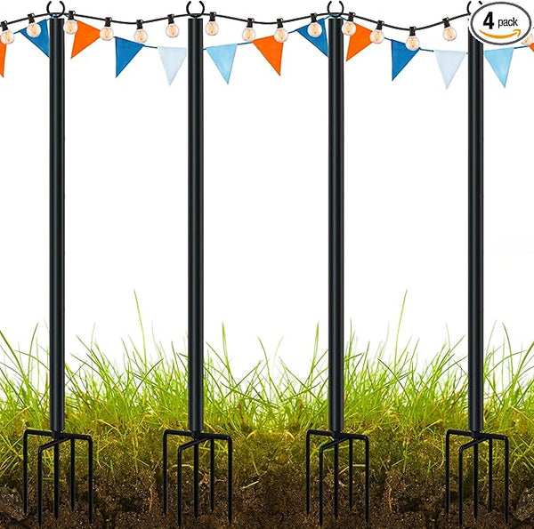 LAND·VOI Metal String Light Poles for Outside Hanging - Backyard, Garden, Patio, 4 Pack Lighting Stand with | Lumora