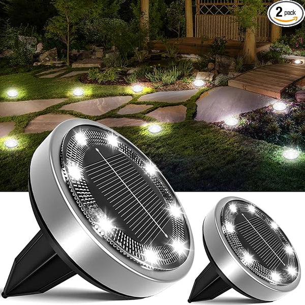 nipify 2 Pack Solar Ground Lights Outdoor, 8 LED Solar Lights Outdoor Waterproof Flat Solar Pathway Lights for Yard | Lumora