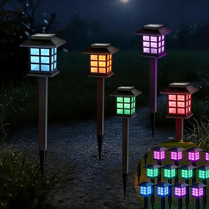 Solar-Powered Mini House Lights, Outdoor Lawn Lights, IP55 Waterproof Ground Plug Lights, Decorative Landscape Lighting for Courtyards (Multicolor-5PCS)