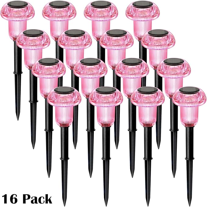 Halloween Solar Lights Outdoor 16 Pack Pink Purple LED Waterproof Mushroom Outside Lights for Yard Garden Patio | Lumora