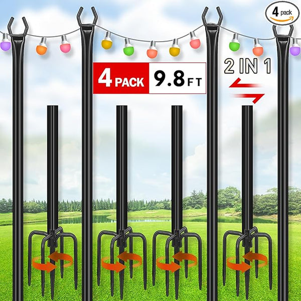 FEED GARDEN String Light Poles for Outside,9.8FT Metal Poles for Outdoor String Lights, Stand Poles for Deck | Lumora