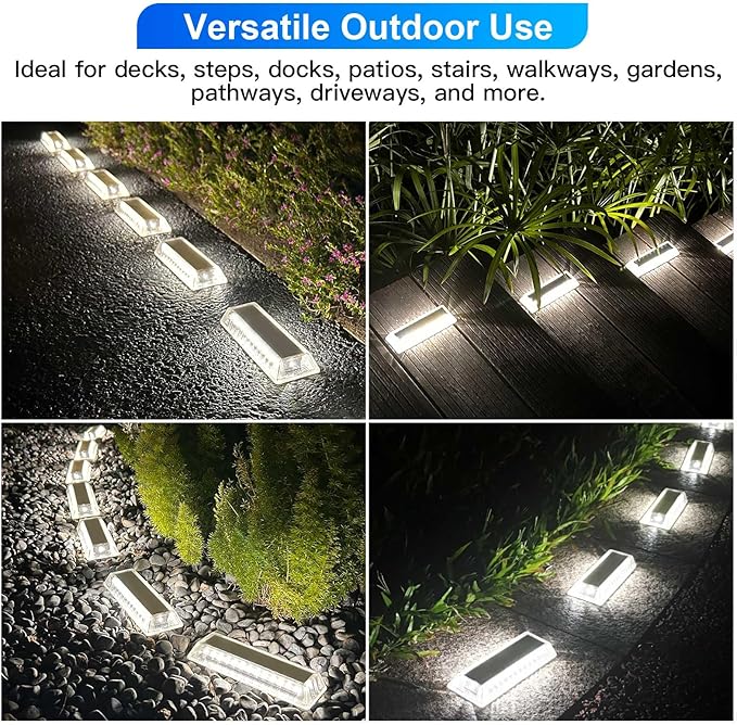 Lacasa Solar Driveway Lights 8 Pack, White LED Outdoor Deck Dock Lights, Auto ON/Off at Dusk, Waterproof Step Pathway Marker Light for Stairs, Sidewalk, Garden, Yard