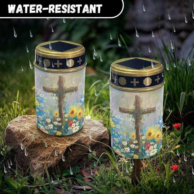 ZOUTAIRONG Solar Cross for Cemetery Grave Solar Garden Lights Solar Lights Outdoor Waterproof Powered Solar Pathway Lights Outdoor Cemetery Solar Lights for Grave 2 Pack Solar Lights