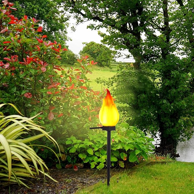 Homoyoyo Solar Flame Stake Light Outdoor Decorative Solar Lawn Lights Garden Path Lighting Plastic Flame-Shaped for Patio Backyard