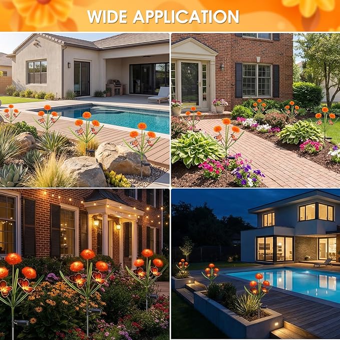 Solar Flowers Outdoor Waterproof, Unique Solar Powered LED Marigold Stake Lights with Monarch Butterflies for | Lumora