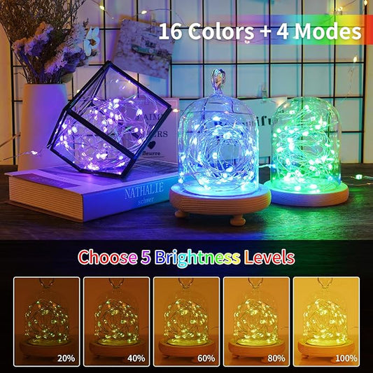 66ft 200LED Fairy Lights Battery Operated, 2 Pack 33ft 16 Color Changing String Lights with Remote Timer, RGB Waterproof Twinkle Light for Indoor Outdoor Bedoom Garden Yard Décor