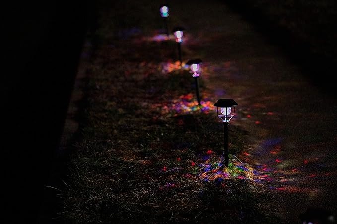 Morvat LED Auto Solar Powered Color Changing Stainless Steel Path Lights for Outdoor Garden Yard Walkway & Pathway, Bright Colored Waterproof Landscape & Patio Colorful Lighting, Dusk to Dawn, 8 Pack