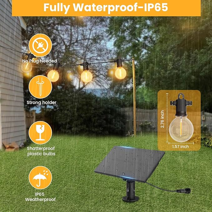 ZOTOYI 150FT Solar String Lights Outdoor Waterproof with USB Port and 73+3 Shatterproof G40 Bulbs, Solar Powered | Lumora