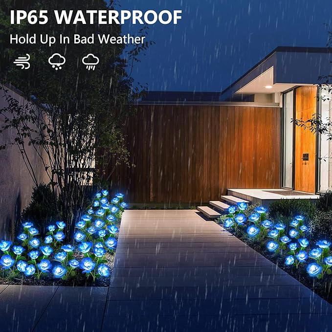 Solar Rose Lights Outdoor, 4 Pack Solar Flower Garden Lights with Remote Control, 8 Modes, Waterproof Solar Powered Garden Decorations for Yard, Pathway, Flowerbed, Patio, Christmas